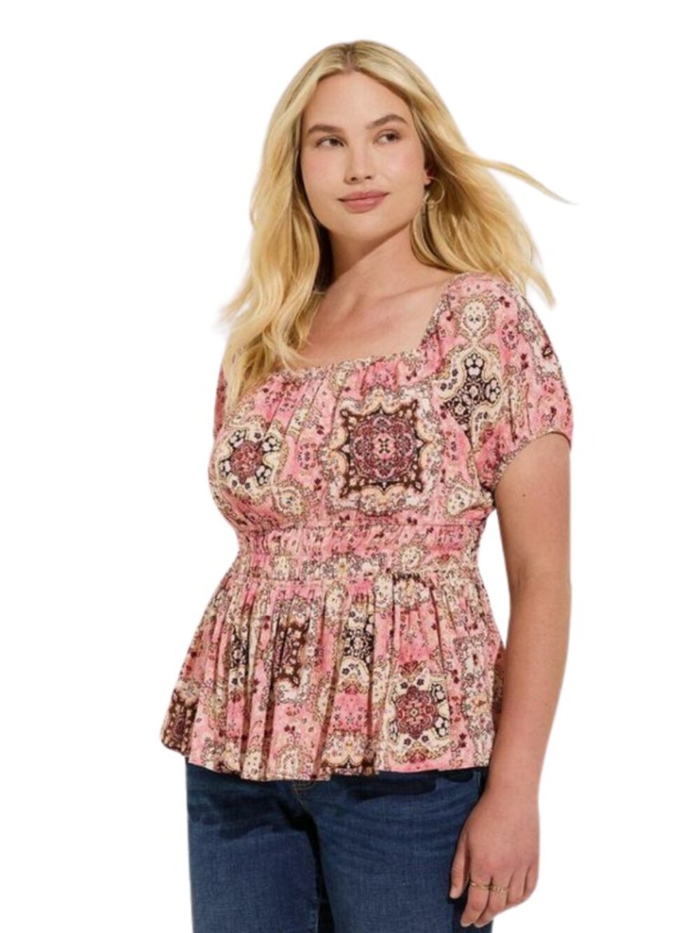 Torrid Size 3 Pink Paisley Babydoll Top with Corset Detail